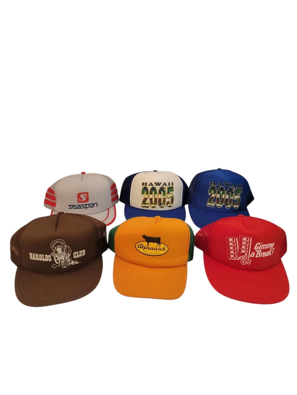 6 Vintage TRUCKER HAT Lot Snapback New Seaspan Hawaii Reno